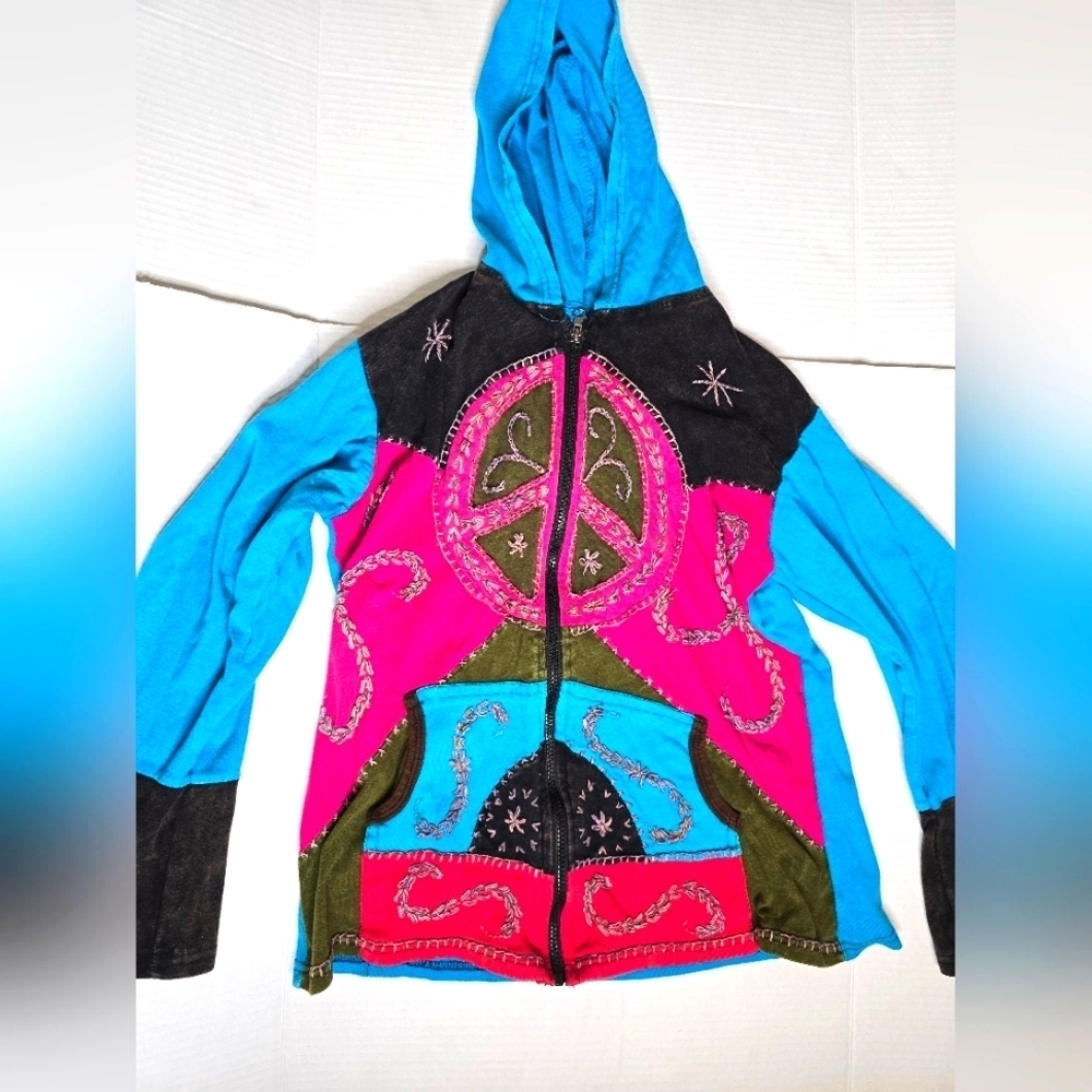Napal Handmade Boho Zip-Up Hooded Sweater